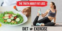 Diet vs exercise for fat loss comparison showing healthy eating and fitness training side by side