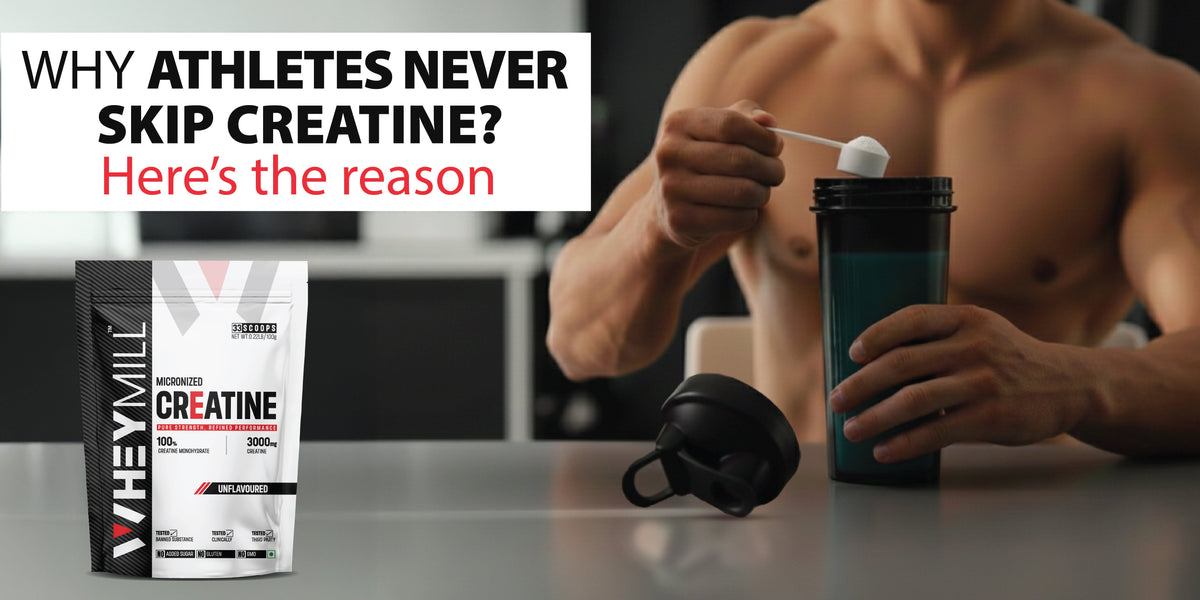Athlete mixing creatine supplement in shaker bottle to improve strength, power, and workout performance