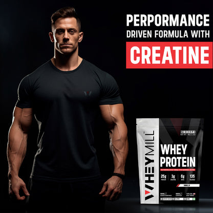 Whey Protein Powder | 25g Protein, 3g Creatine, 6g BCAA | Easy Mixing, Low Carbs with Creatine | For Men & Women
