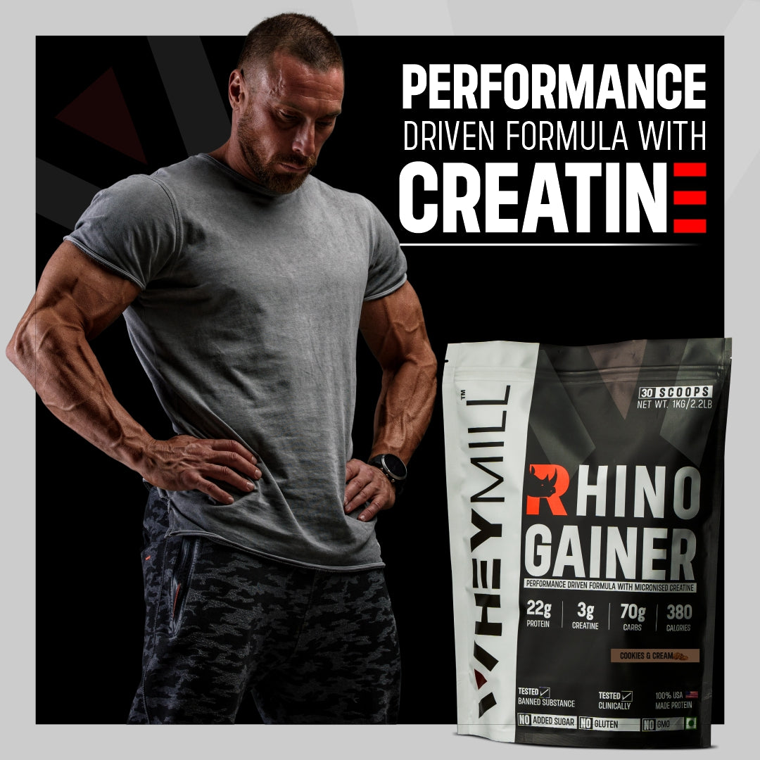 RHINO Mass/Weight Gainer with Creatine | 1 kg / 2.2 lb | 30 Scoops