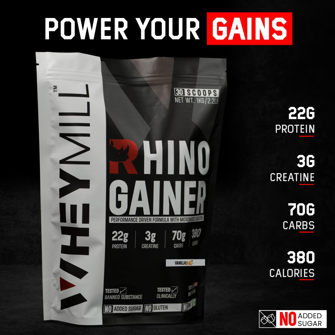 RHINO Mass/Weight Gainer with Creatine | 1 kg / 2.2 lb | 30 Scoops
