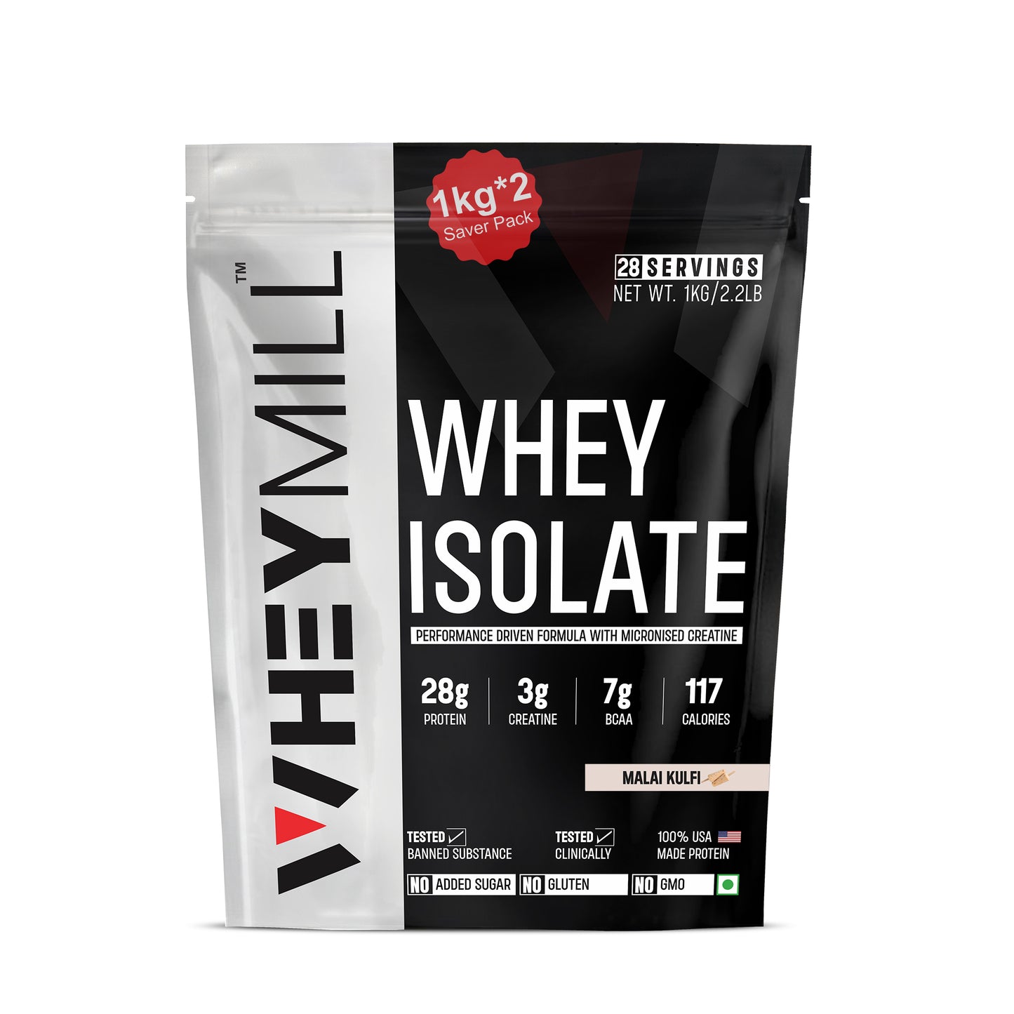 Whey Protein Isolate | 28g Protein, 3g Creatine, 7g BCAA | Easy Mixing, Low Carbs | For Men & Women