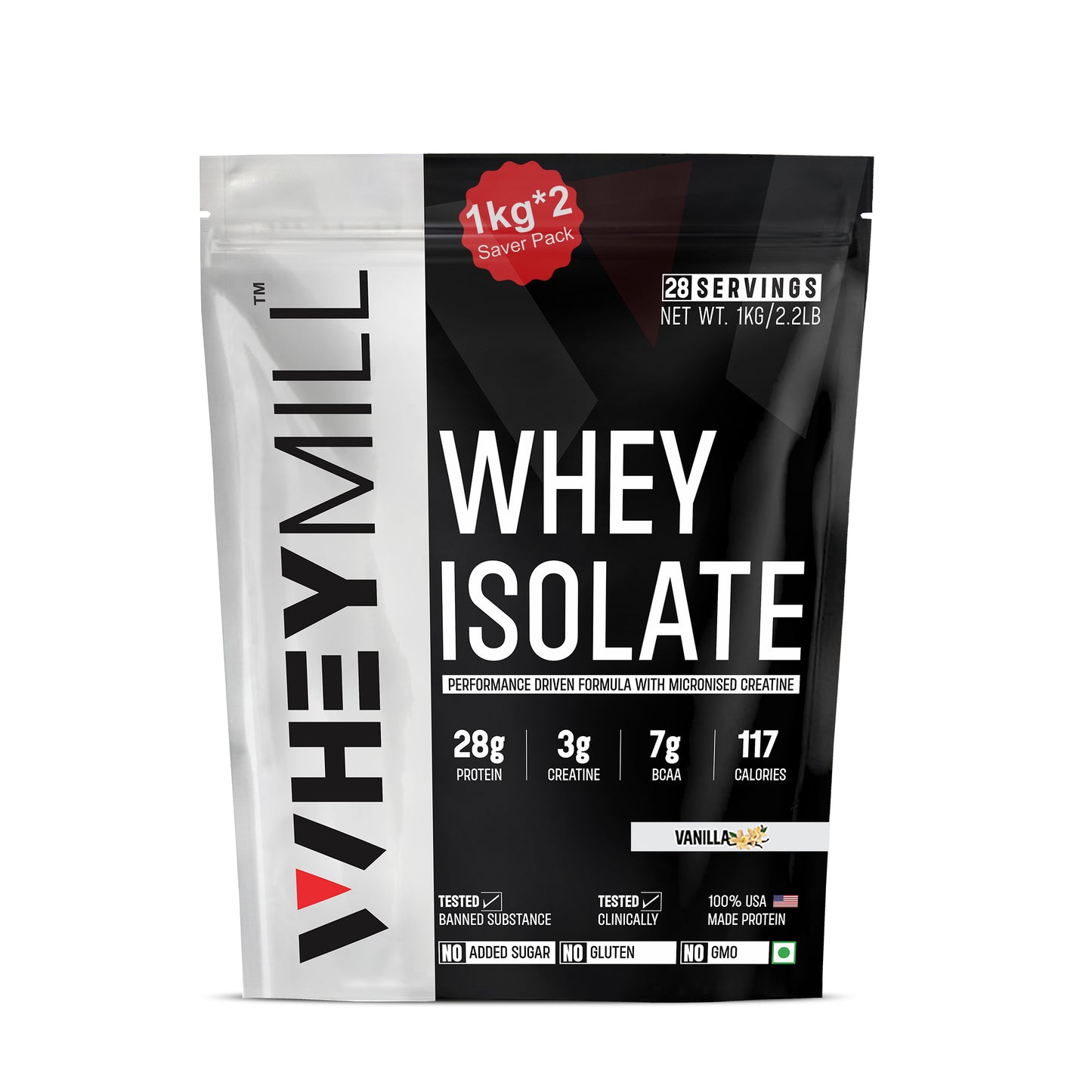 Whey Protein Isolate | 28g Protein, 3g Creatine, 7g BCAA | Easy Mixing, Low Carbs | For Men & Women